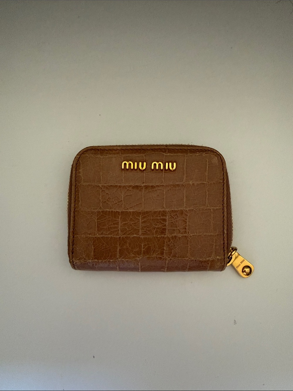 Authentic Miu Miu crocodile embossed leather mini zippy wallet